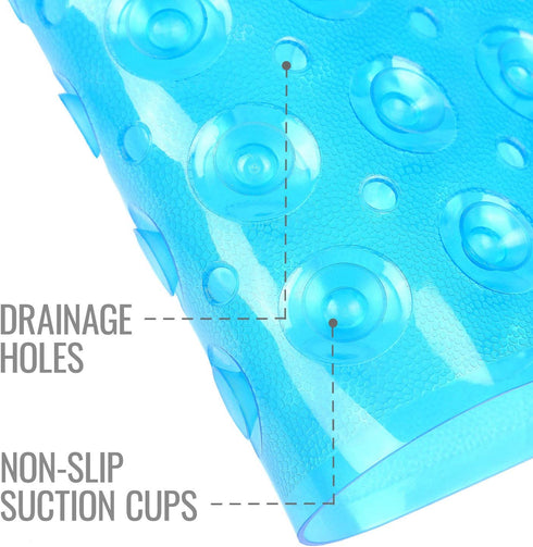 HealthSmart Bath Mat Extra Large No Slip Shower & Bathtub Mat with Suction Cups and Drain Holes for Anti-slip Grip, Machine Washable, Extra Large, 40 x 15.5, Blue